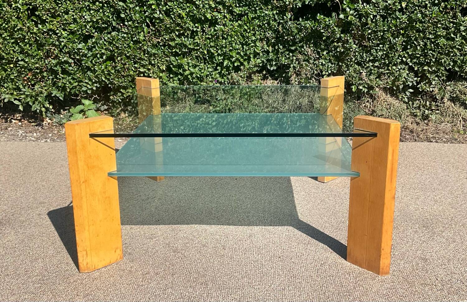 Vintage beech and glass coffee table