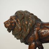 Big German Art Deco Lion Sculpture in Ceramic, Terracotta Copper, 1930