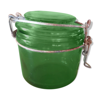 Solidex green glass jar