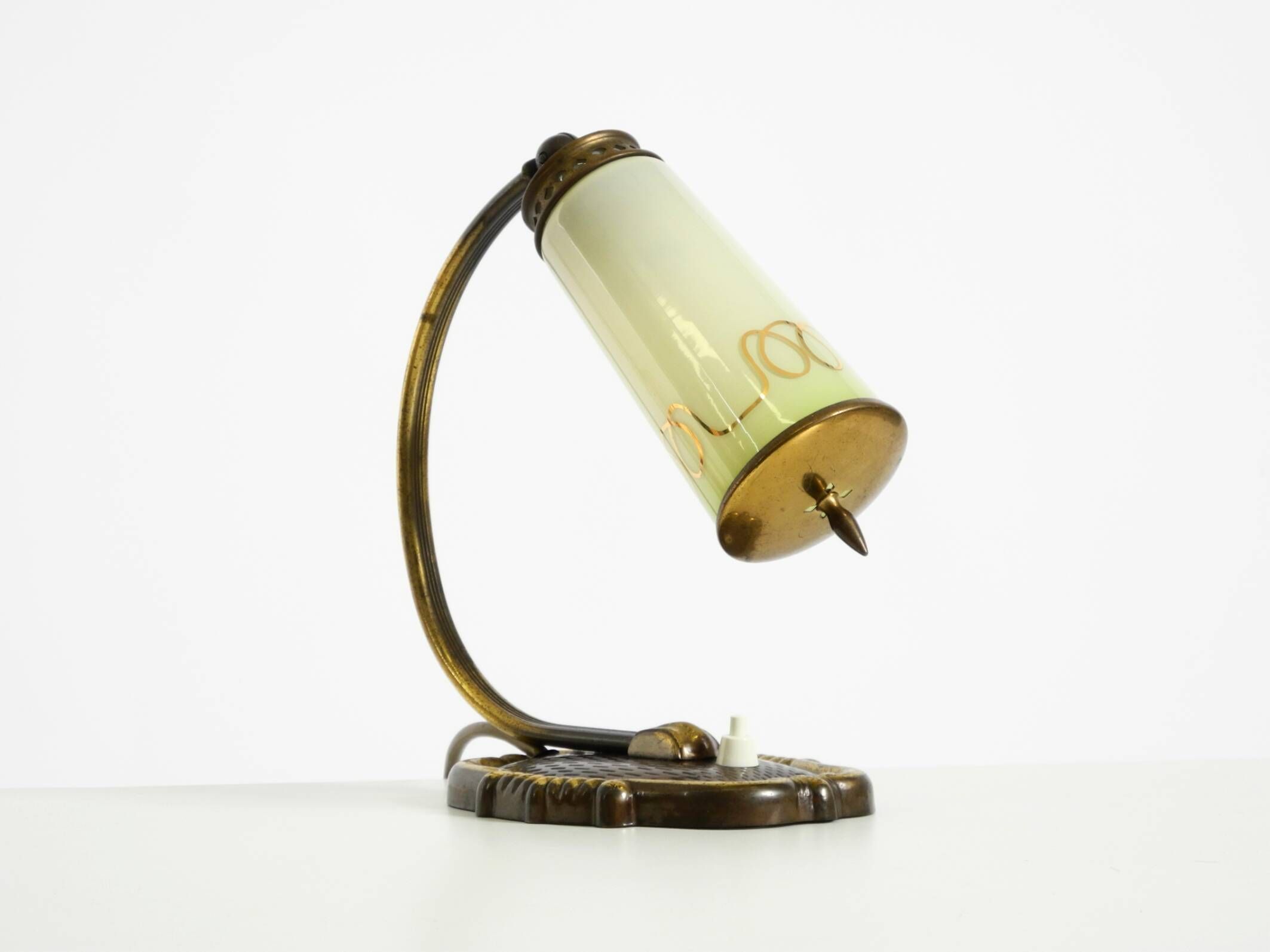 Beautiful, rare brass table lamp with glass shade | 1940s