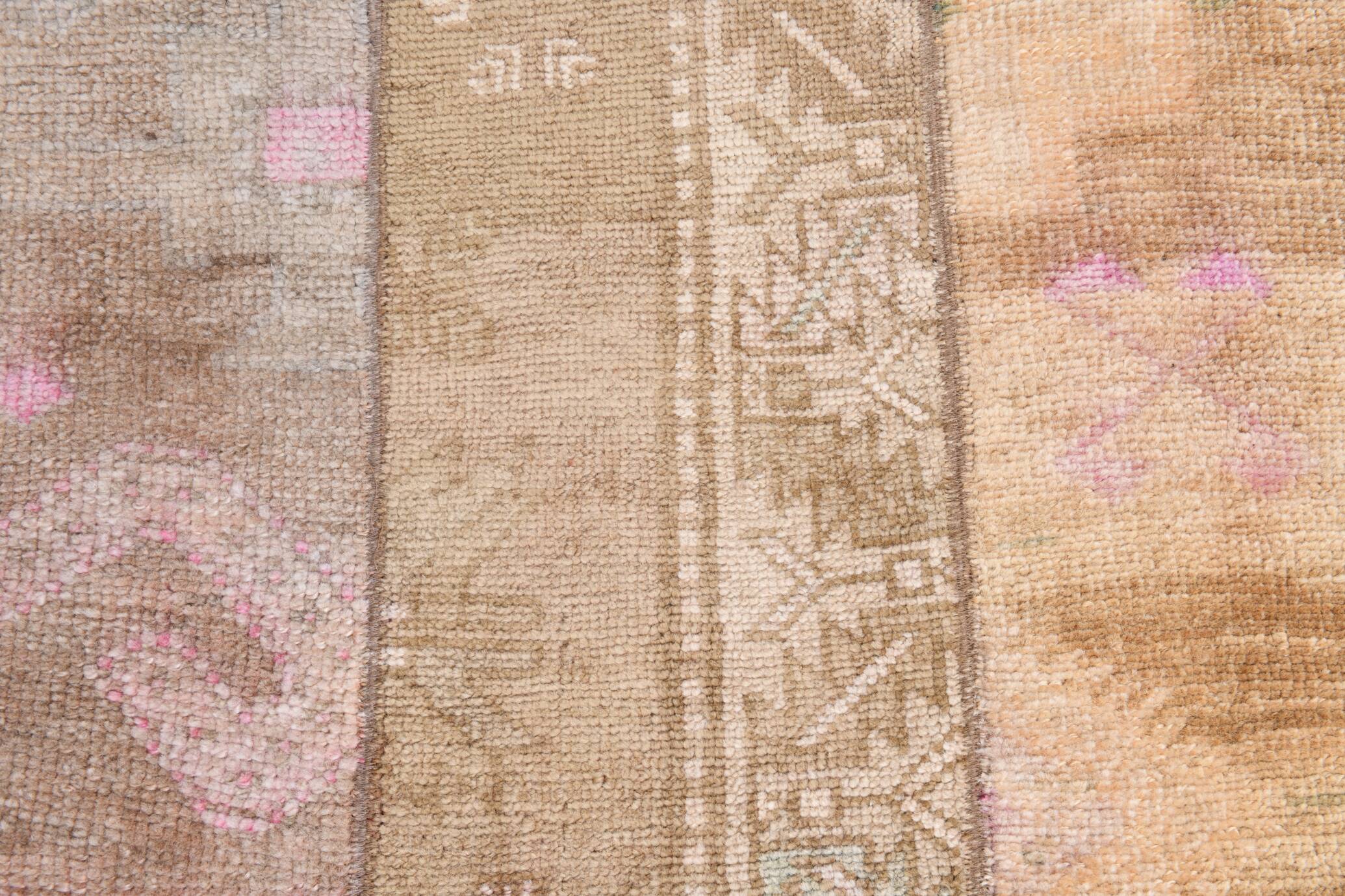 2x9 Turkish Pink & Brown Hallway Vintage Runner Rug, 77x270Cm