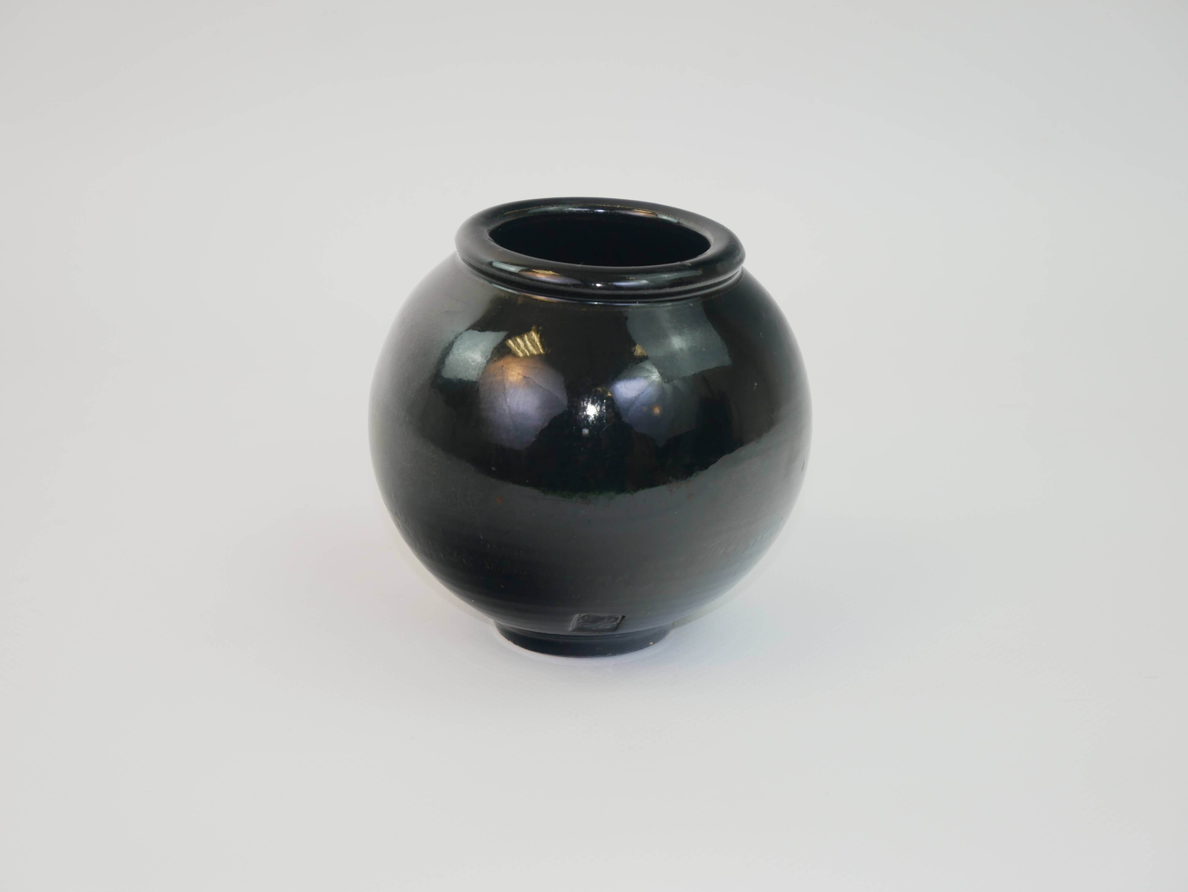 Black ceramic ball vase from Biot