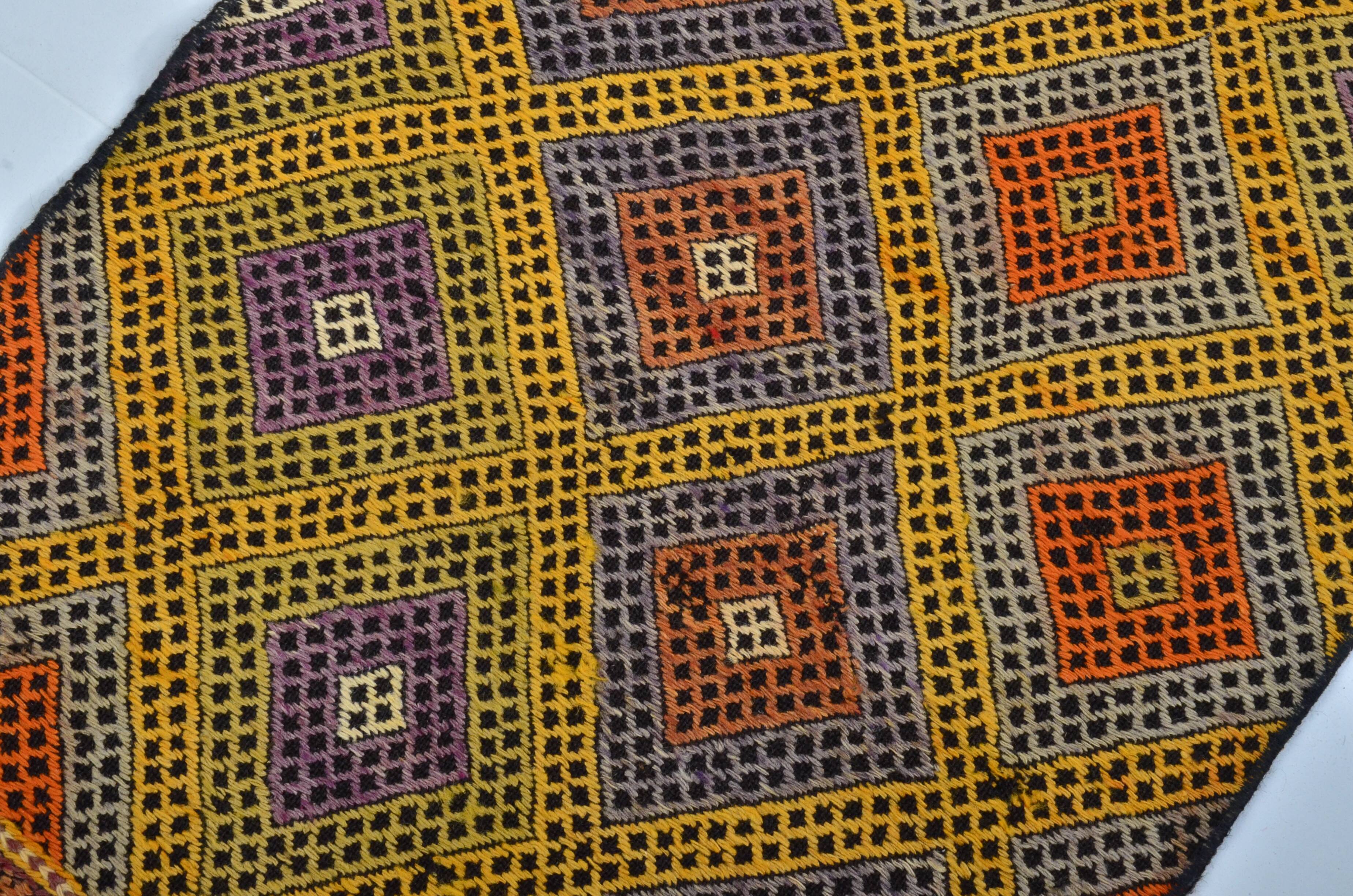 Tapis Kilim en laine tissé à la main de style bohème turc, référence 3401