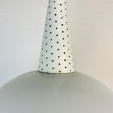 Perforated metal suspension holophanous glass