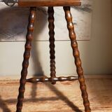 Stool high tripod solid wood turned vintage