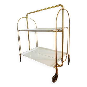 Bremshey Dinett Gold | Foldable Bar Cart | Side Table in White | Original 60s Design serving trolley