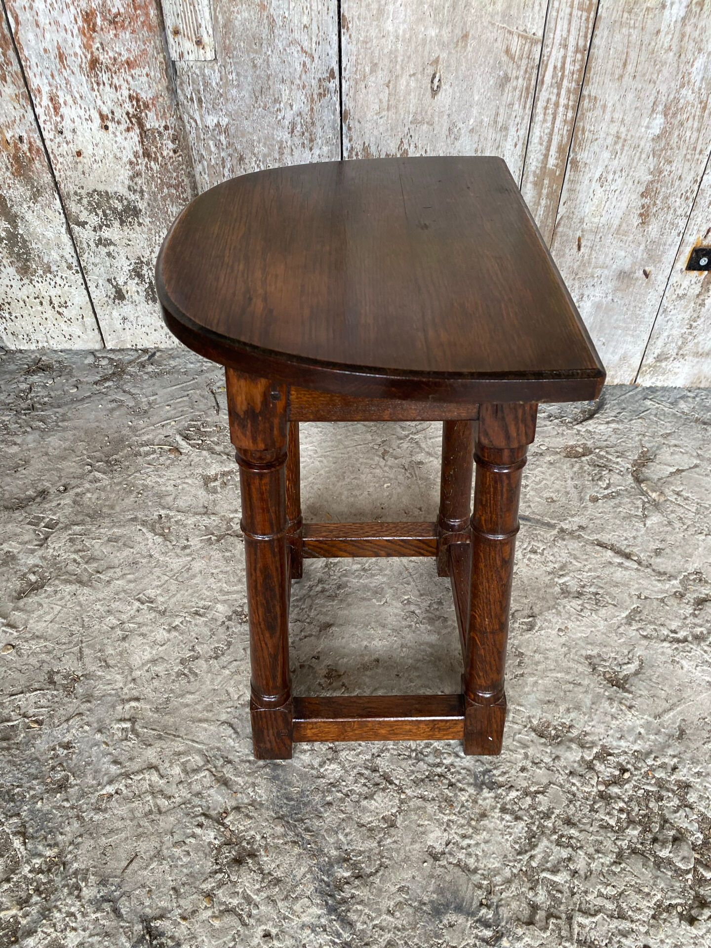 Escabelle Choir Stool Antique Solid Oak Half-Moon 19th Century Wine