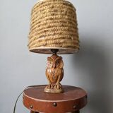 Vintage owl lamp with wool lampshade, handmade