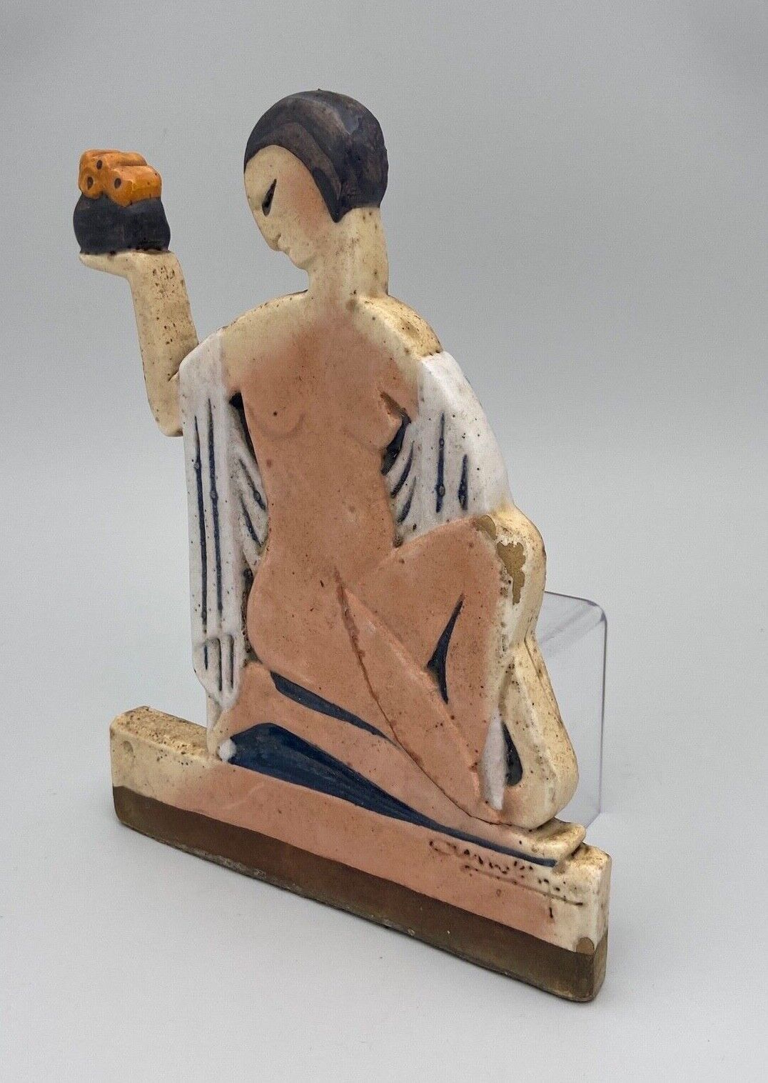 Women's cast iron subject 1930 art deco signature to identify polychrome