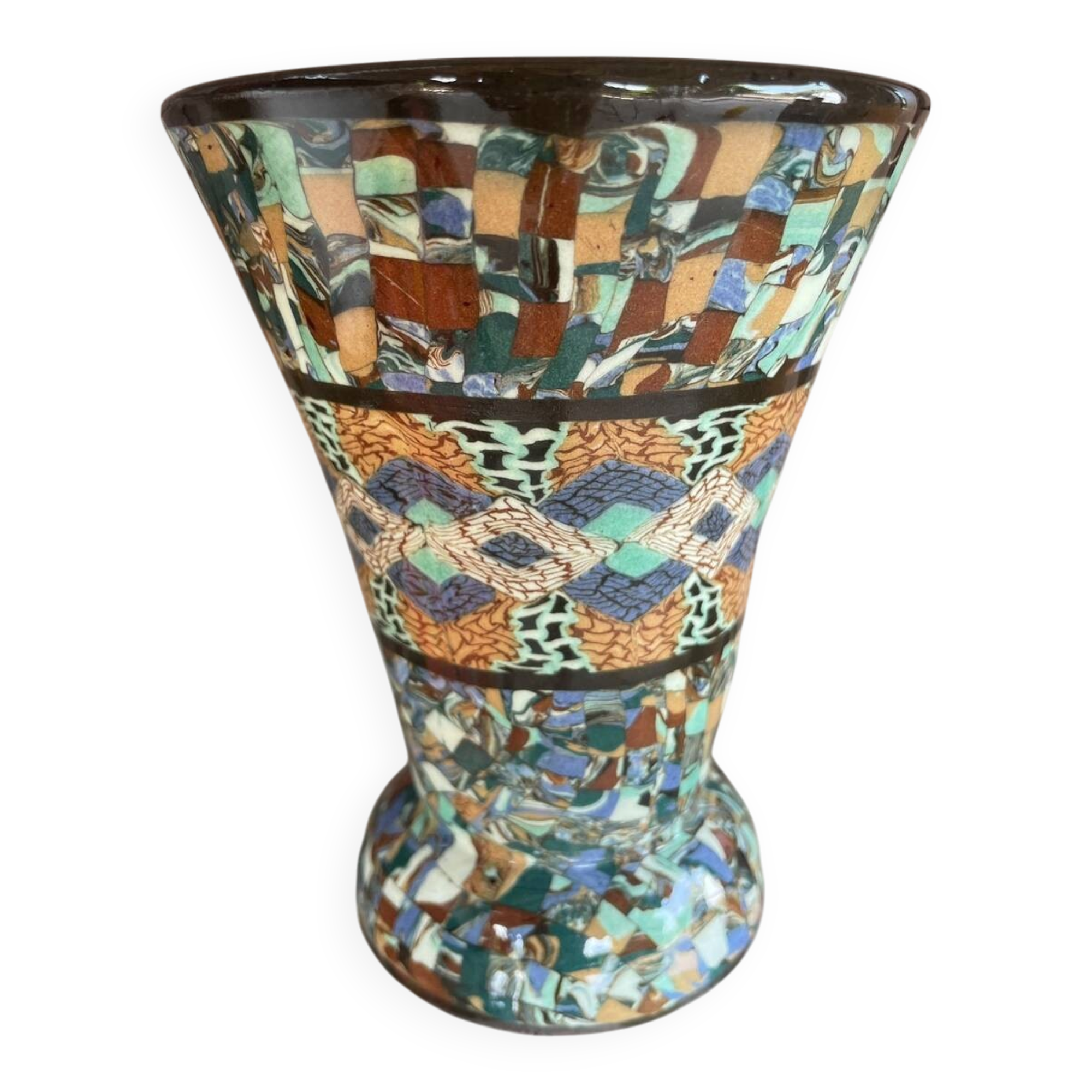 Cornet vase mosaic gerbino vallauris decor sideboard dried flowers