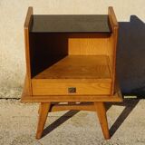 Vintage oak bedside table with splayed legs