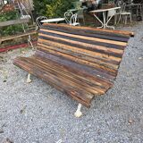 Cast iron and oak slatted garden bench