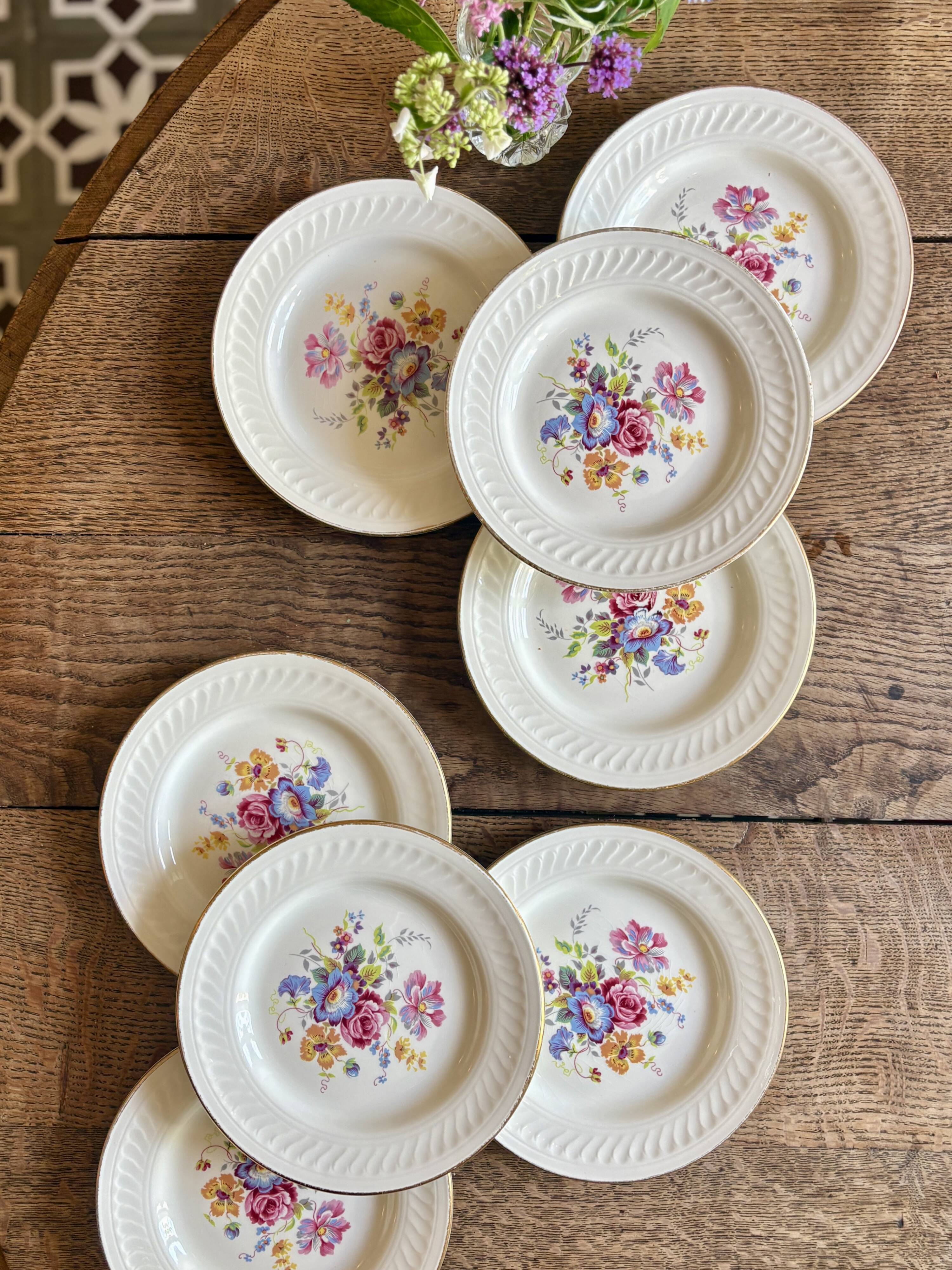 Set of 8 vintage dessert plates - Fleurette by Gien