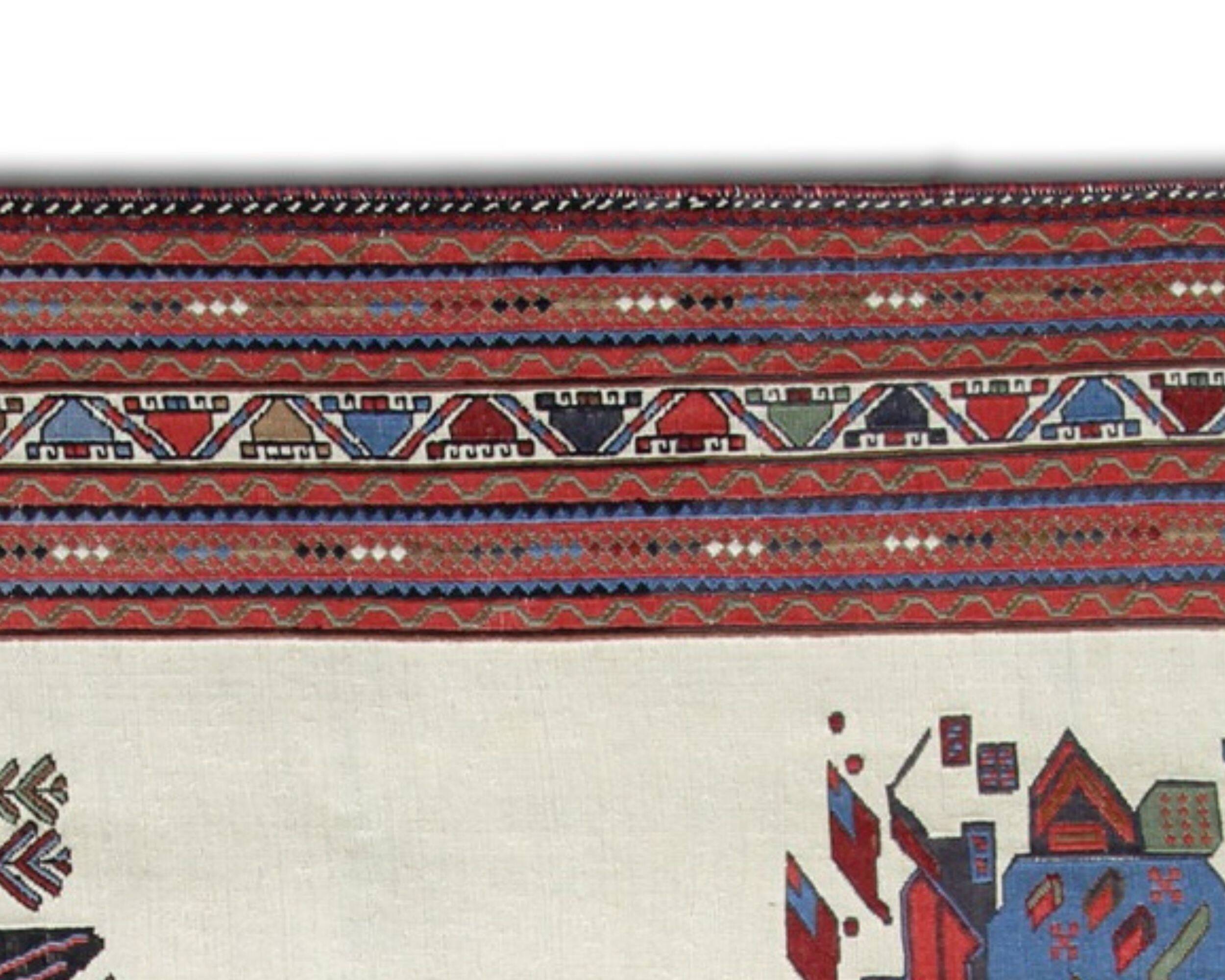 Afshar Sumakh Kilim Rug Cream Floral Design Handmade Wool 212x120cm