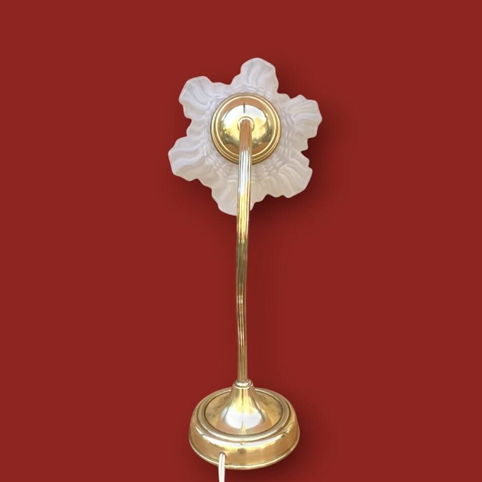 Antique brass and glass swan neck bedside lamp.