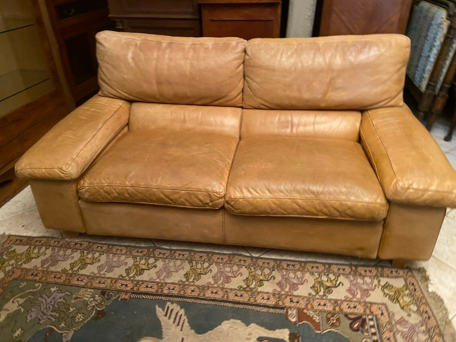 2-seater natural leather sofa from 1970