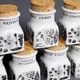Set of 7 Arabia Finland spice jars with cork stoppers, Esteri Tomula