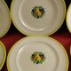 Service 6 flat plates faience Boch La Louvière enamels decoration fruits Art Deco