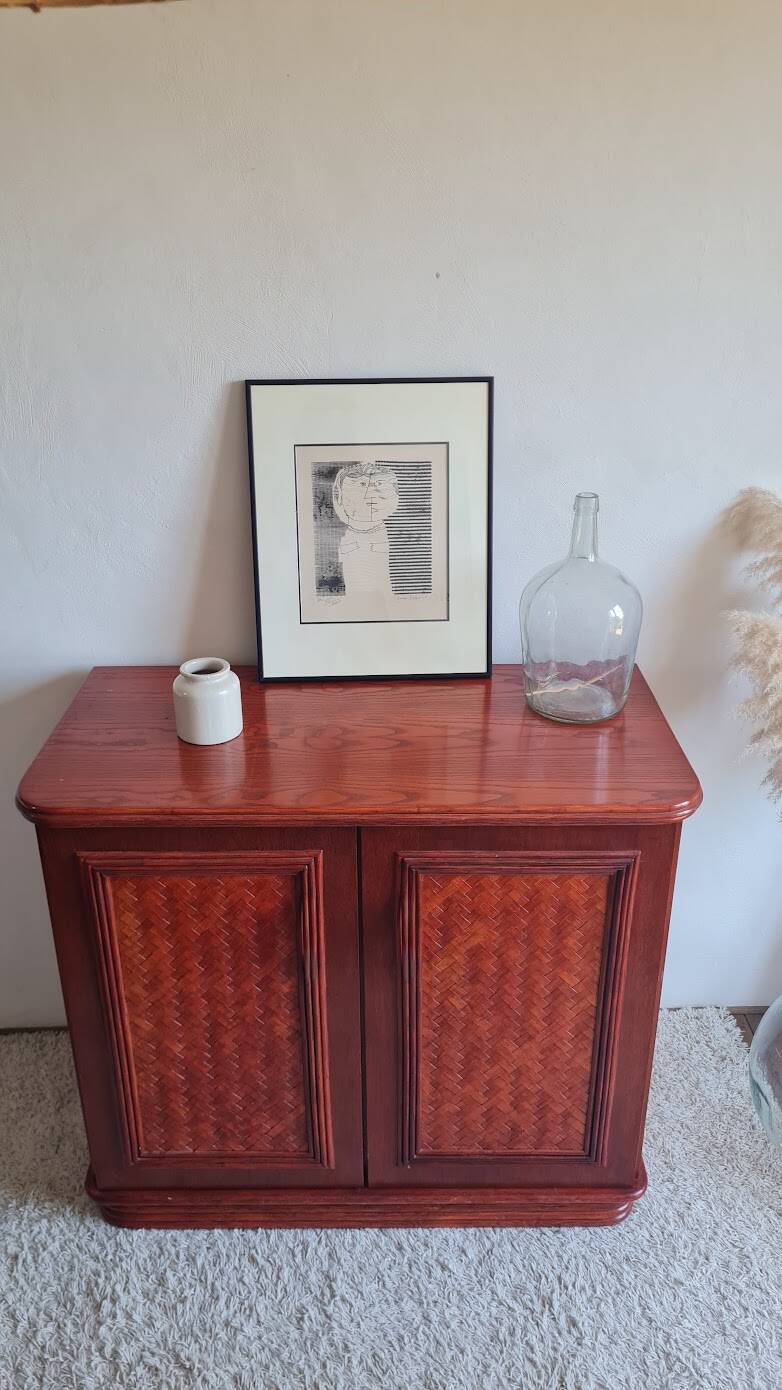 Buffet en rotin et bois circa années 70