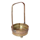 Basket planter with handle, gilded embossed copper mid 20th century