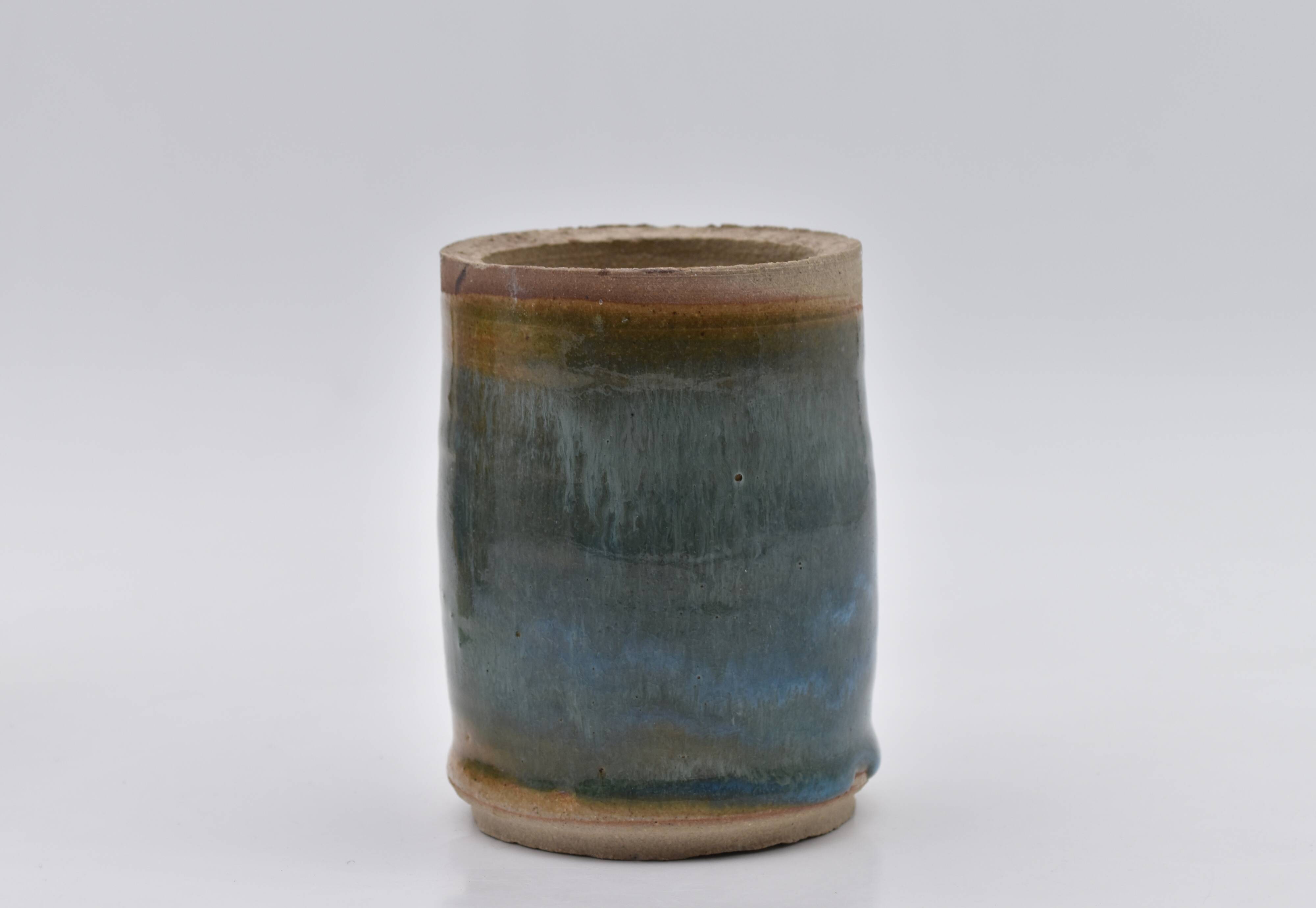 Lot of 3 vases blue enamel sandstone