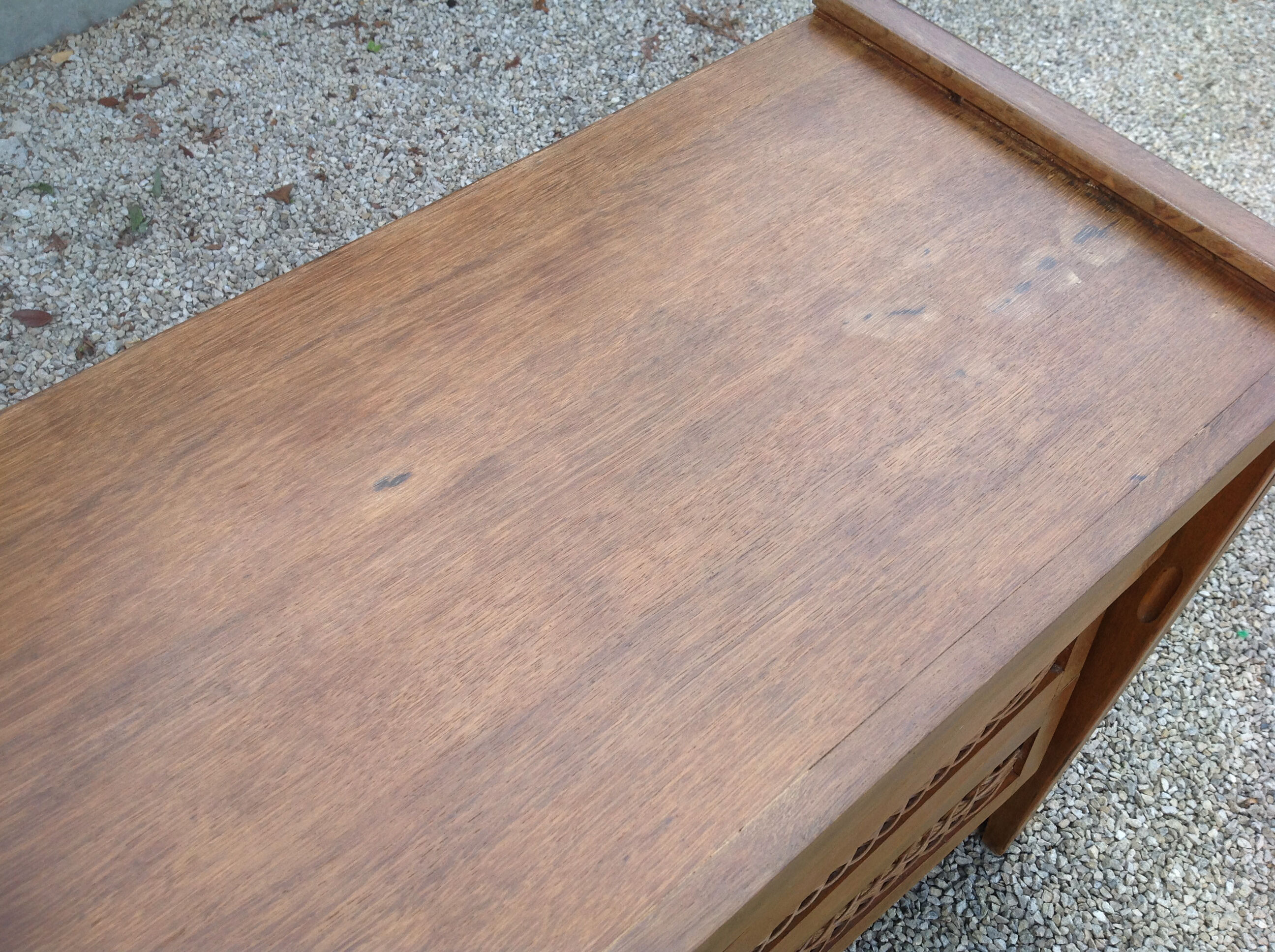Vintage oak and rattan chest of drawers