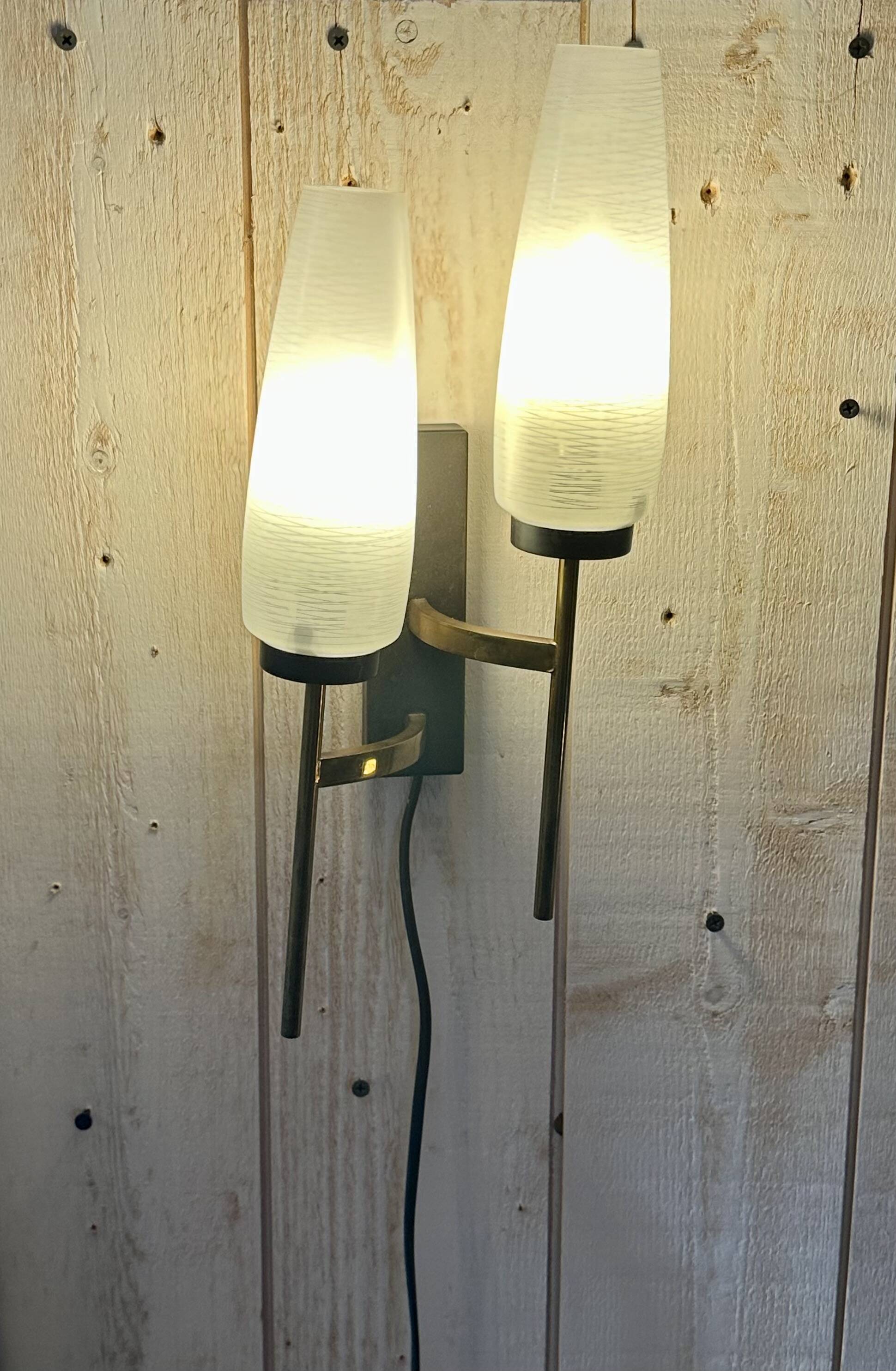 Lunel double wall light in brass and metal, vintage 1950s