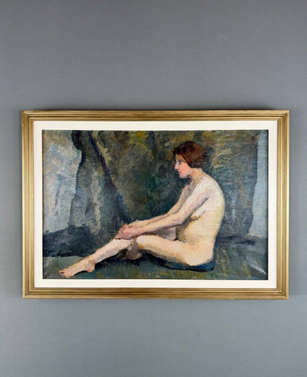 Oil Painting on Canvas Seated Nude, French School, Early 20th Century