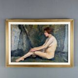 Oil Painting on Canvas Seated Nude, French School, Early 20th Century