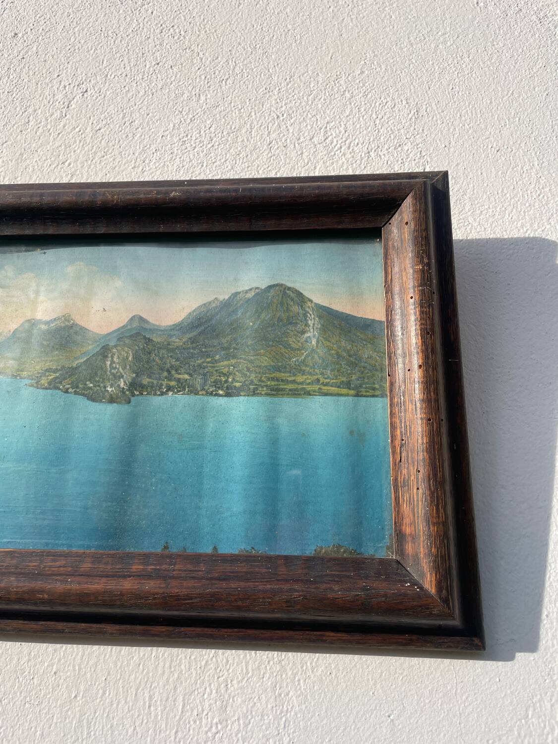 Vintage photographic print / Lake Annecy Alps / wooden frame