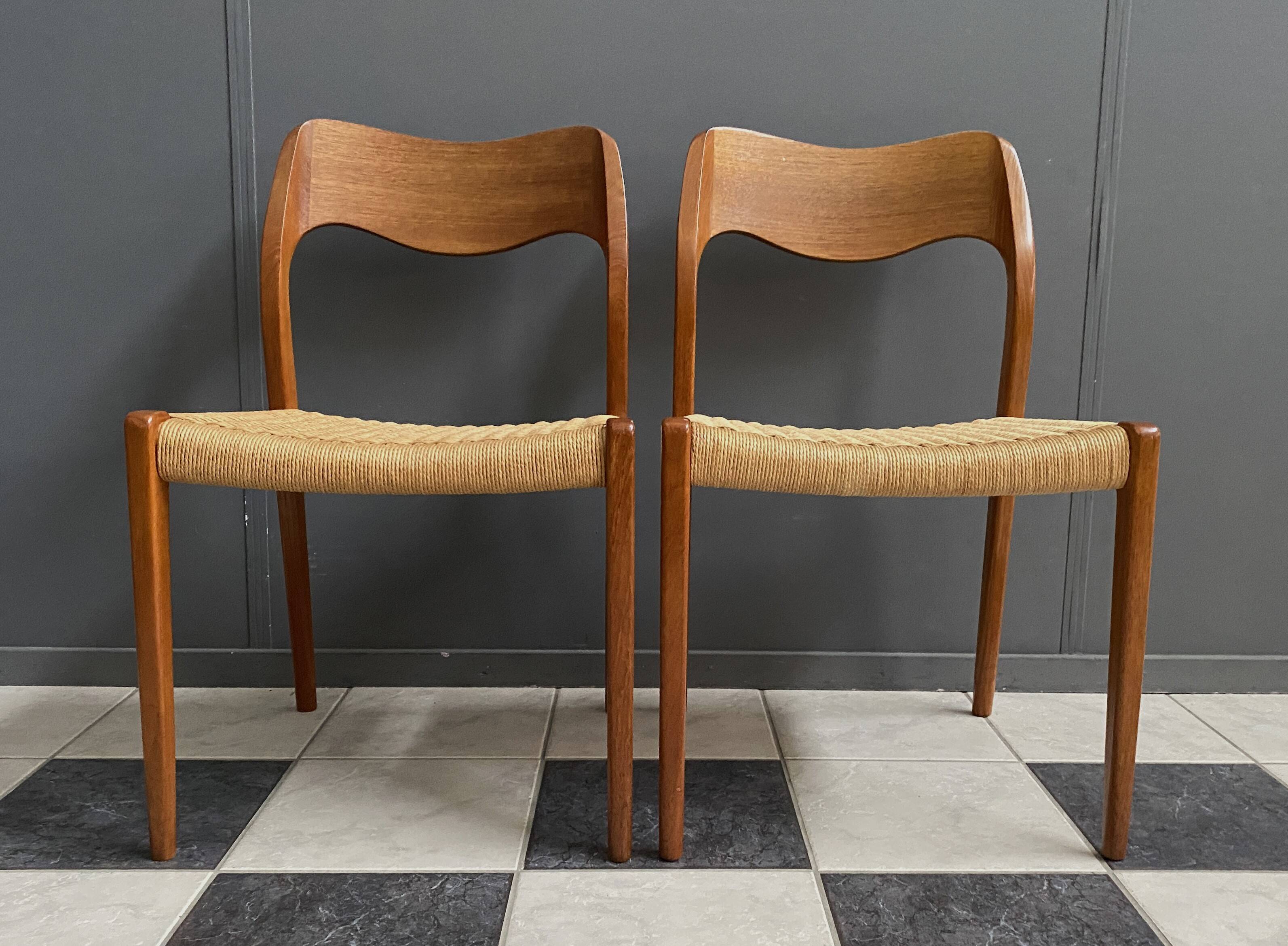 Niels Otto Moller teak and paper cord chairs, model 71