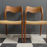 Niels Otto Moller teak and paper cord chairs, model 71
