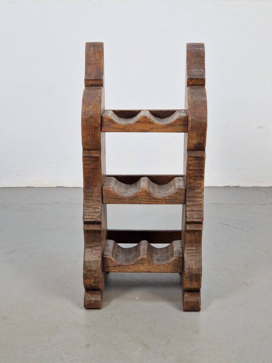 Vintage Dutch Brutalist Oak Wine Rack, 1950s