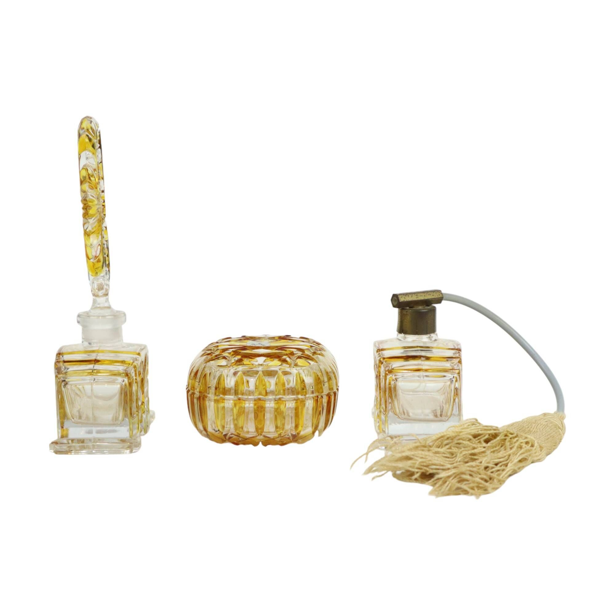 Lead Crystal Amber Perfume Toilet Set Buder Germany
