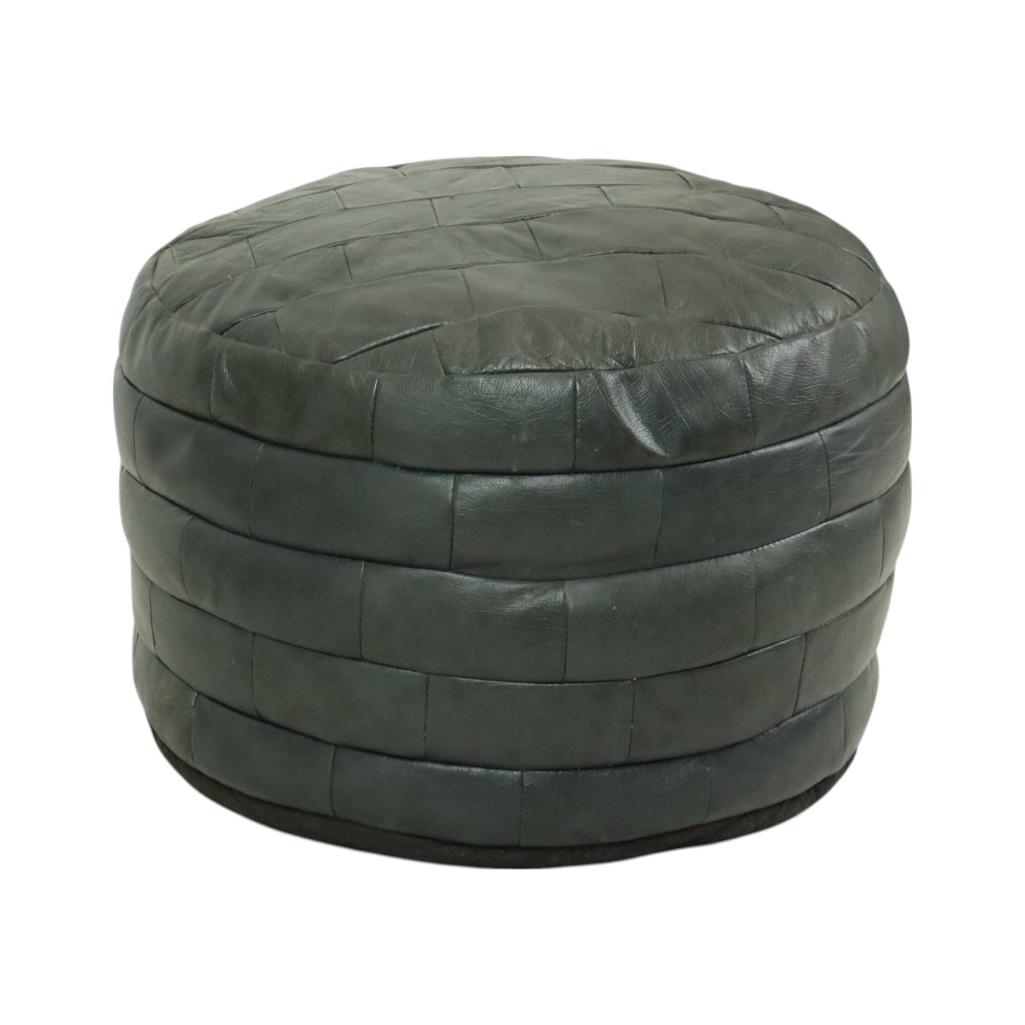 Vintage Round Pouf Patchwork Patchwork Faux Leather 49cm