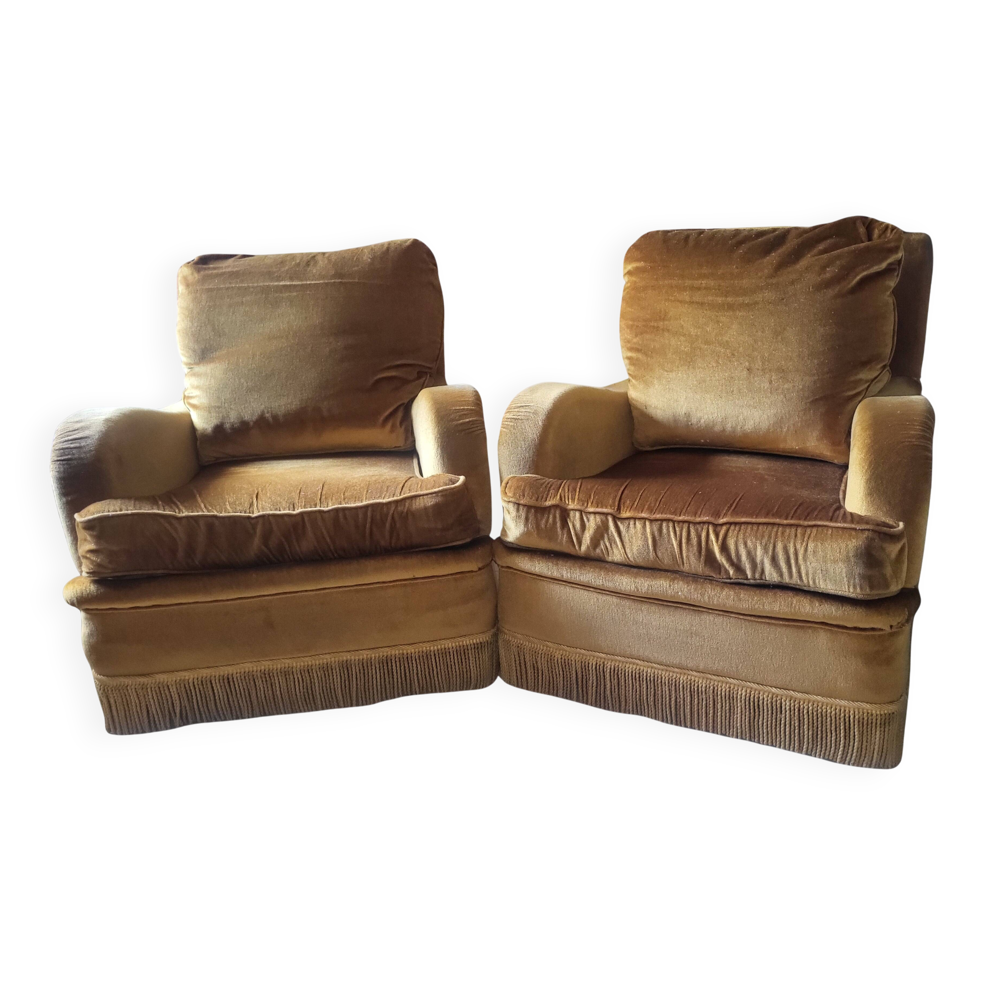 Pair of vintage gold velvet armchairs - excellent condition