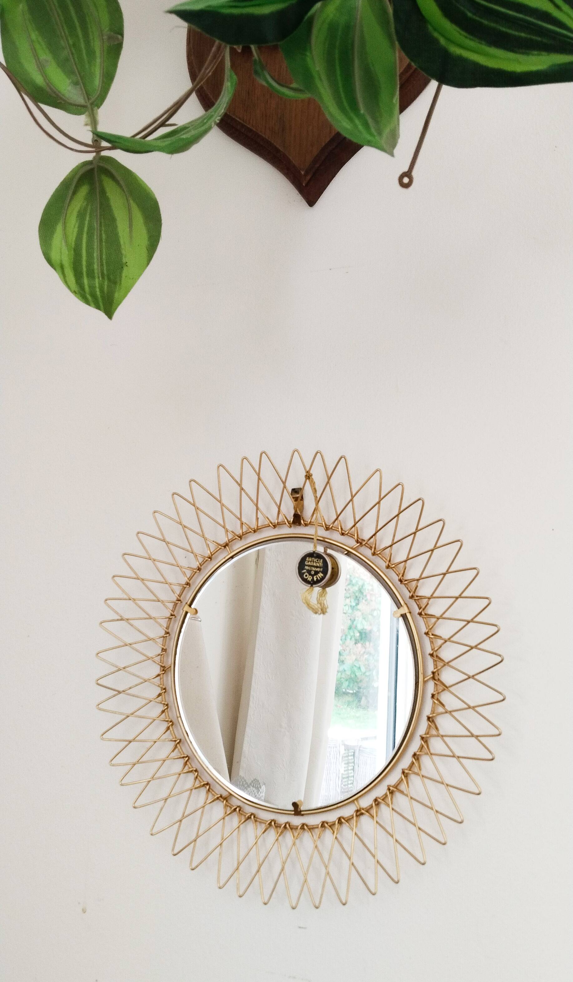 Miroir soleil doré à l'or fin  , pliable, vintage français , Erdecor
