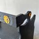 Vintage carved black storage bench – Folk art, early 20th century