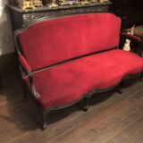 Salon Napoleon III 19 eme canapé 3 places et 4 chaises parfait etat bois noirci tissu rouge