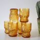 Set of 6 amber glasses, frosted effect, vintage French