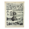 Gravure ancienne 1898, Canada : faune, flore, tribu • Lithographie, Planche originale