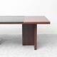 Vintage wooden desk with black faux leather insert – 1970s modernist design