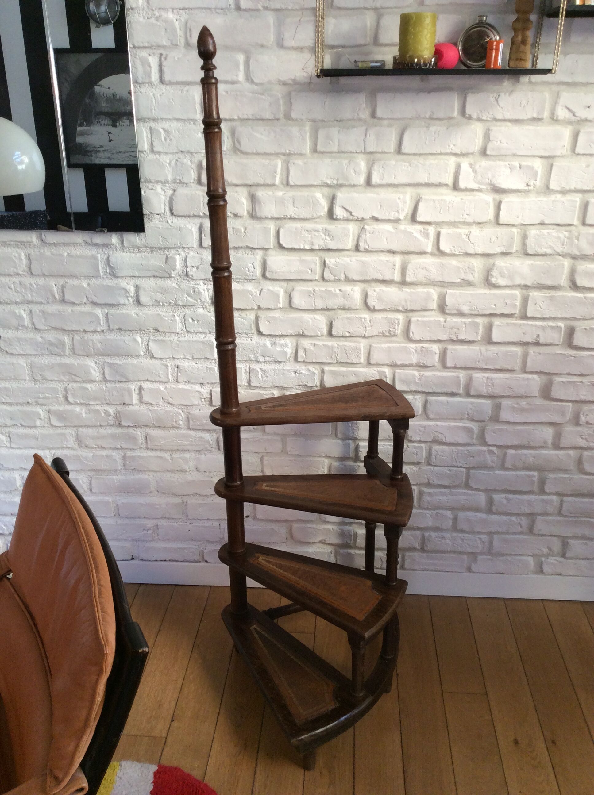 Wooden library staircase