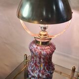 lampe champignon 1910 superbe  pied en verre multicolores ,abat jour laiton orientable ,39x19