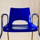 Vintage high chair for children in chrome metal and blue plastic