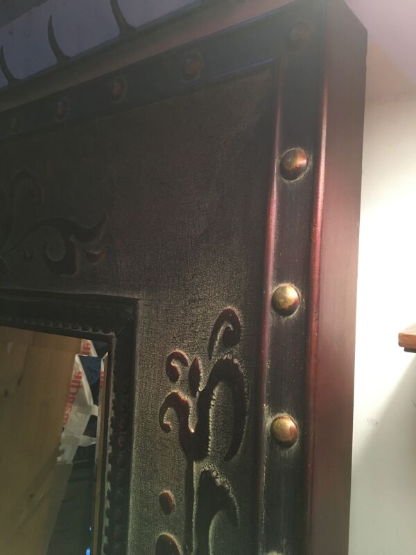 Miroir biseauté en bois et résine, imitation bois/métal