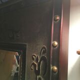 Beveled mirror in wood and resin, imitation wood/metal