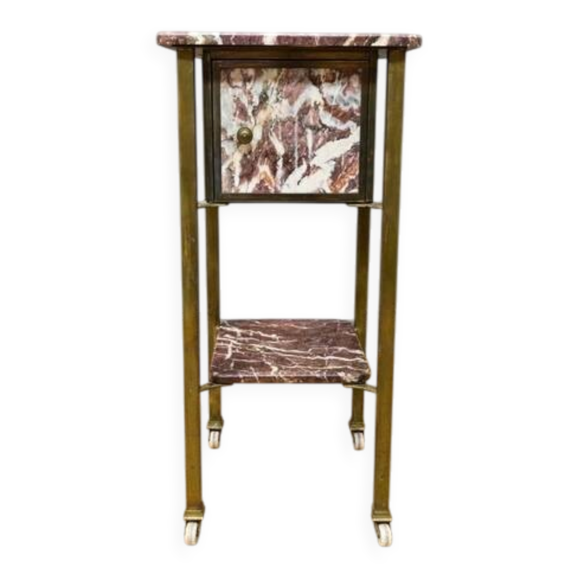 Side table / bedside table in red marble and brass – circa 1900
