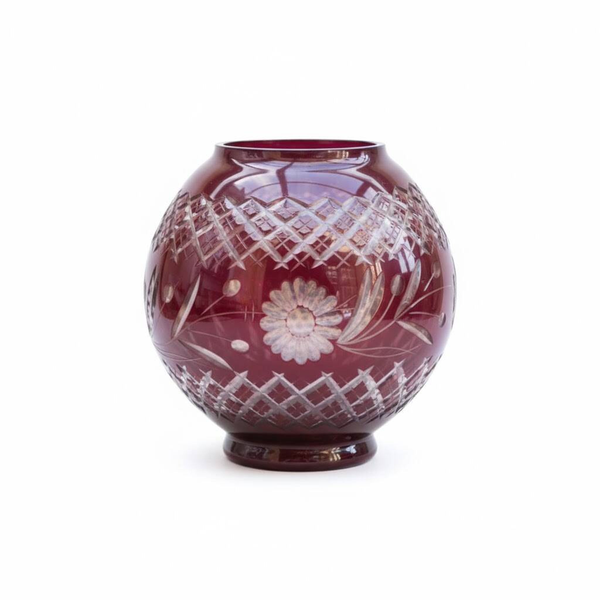 Burgundy cut glass vase or candle holder