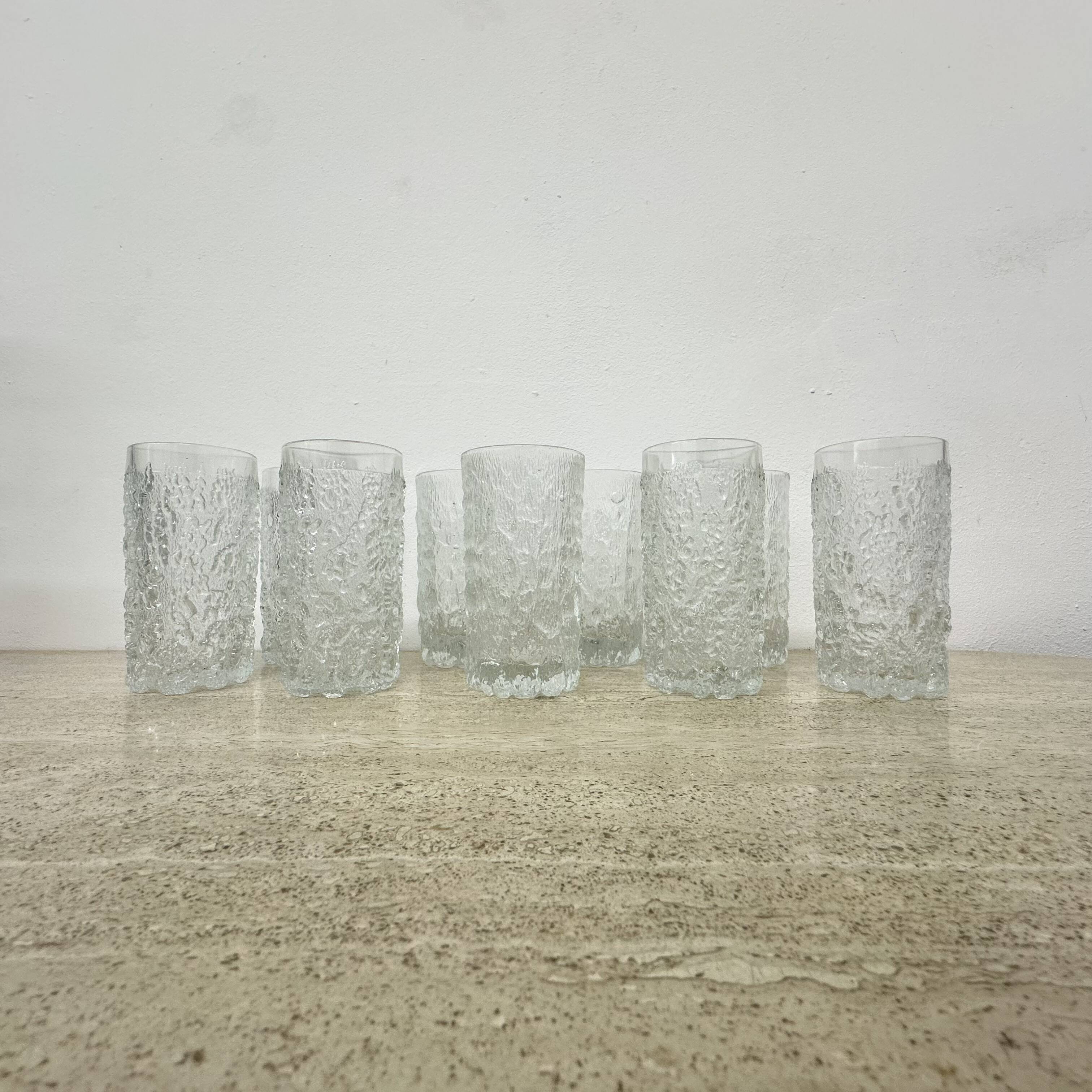 Set of 9 bark glass drink glasses by Goebel charlottenhutte, 1970s, Germany